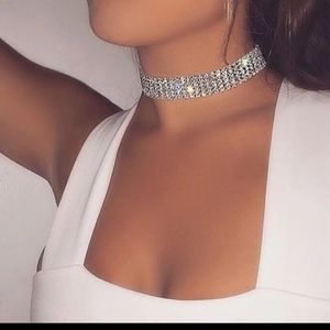 Womens White Diamond Crystal Choker Necklace